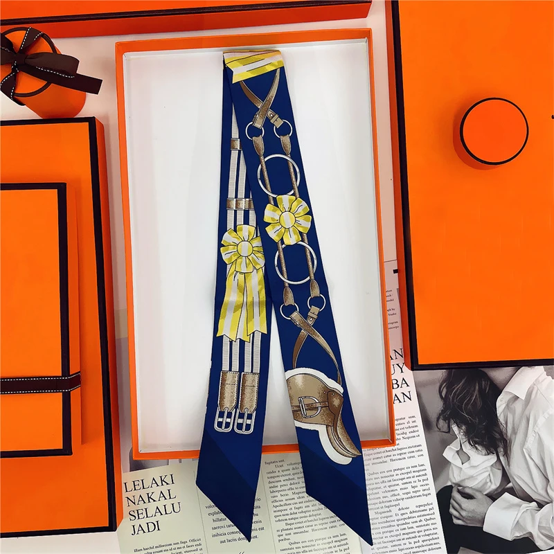 Woman Skinny 100% Mulberry Silk Scarf for Hair Strip Silk Ribbon Small Neck Scarves Bag Handle Ribbon Scarf Kerchief Ladies Tie