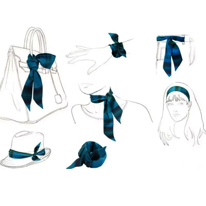 Woman Skinny 100% Mulberry Silk Scarf for Hair Strip Silk Ribbon Small Neck Scarves Bag Handle Ribbon Scarf Kerchief Ladies Tie