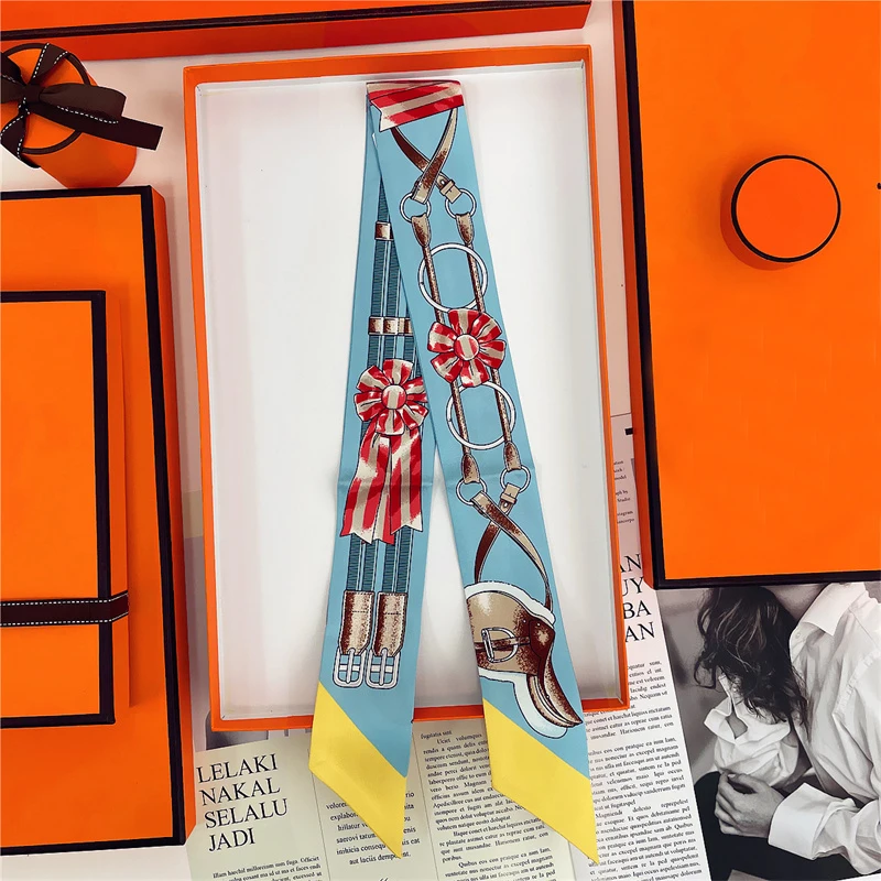 Woman Skinny 100% Mulberry Silk Scarf for Hair Strip Silk Ribbon Small Neck Scarves Bag Handle Ribbon Scarf Kerchief Ladies Tie