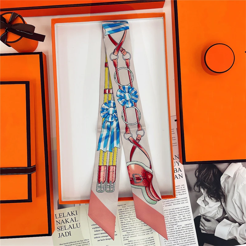 Woman Skinny 100% Mulberry Silk Scarf for Hair Strip Silk Ribbon Small Neck Scarves Bag Handle Ribbon Scarf Kerchief Ladies Tie