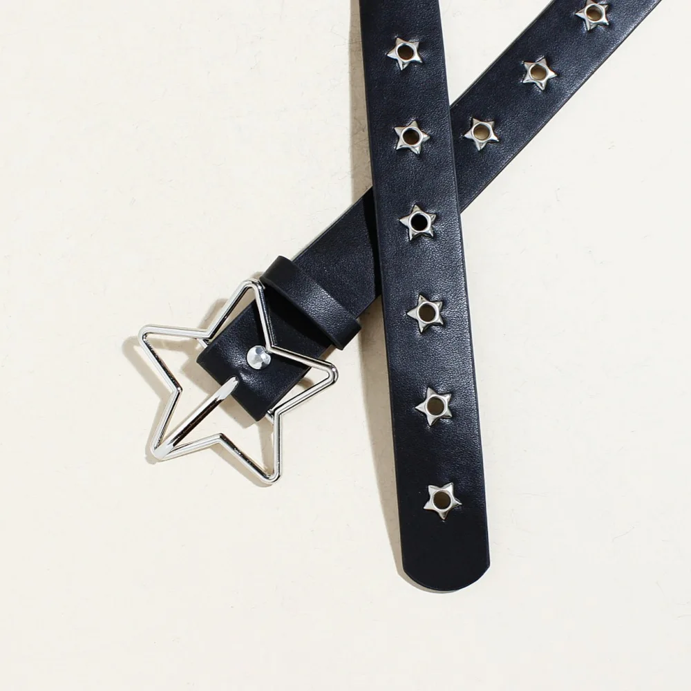 Y2K Punk Star Eyelet Black Rivet Belt Goth Pu Leather Belts For Women Jeans Pants Boys And Girls Students Belt