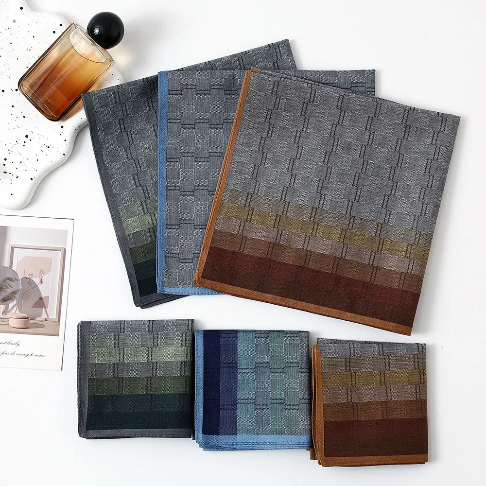 3/6PCS Men's Cotton Yarn-dyed Contrast Color Plaid Handkerchief Classic Vintage Nostalgic Soft and Comfortable Thin 43cm