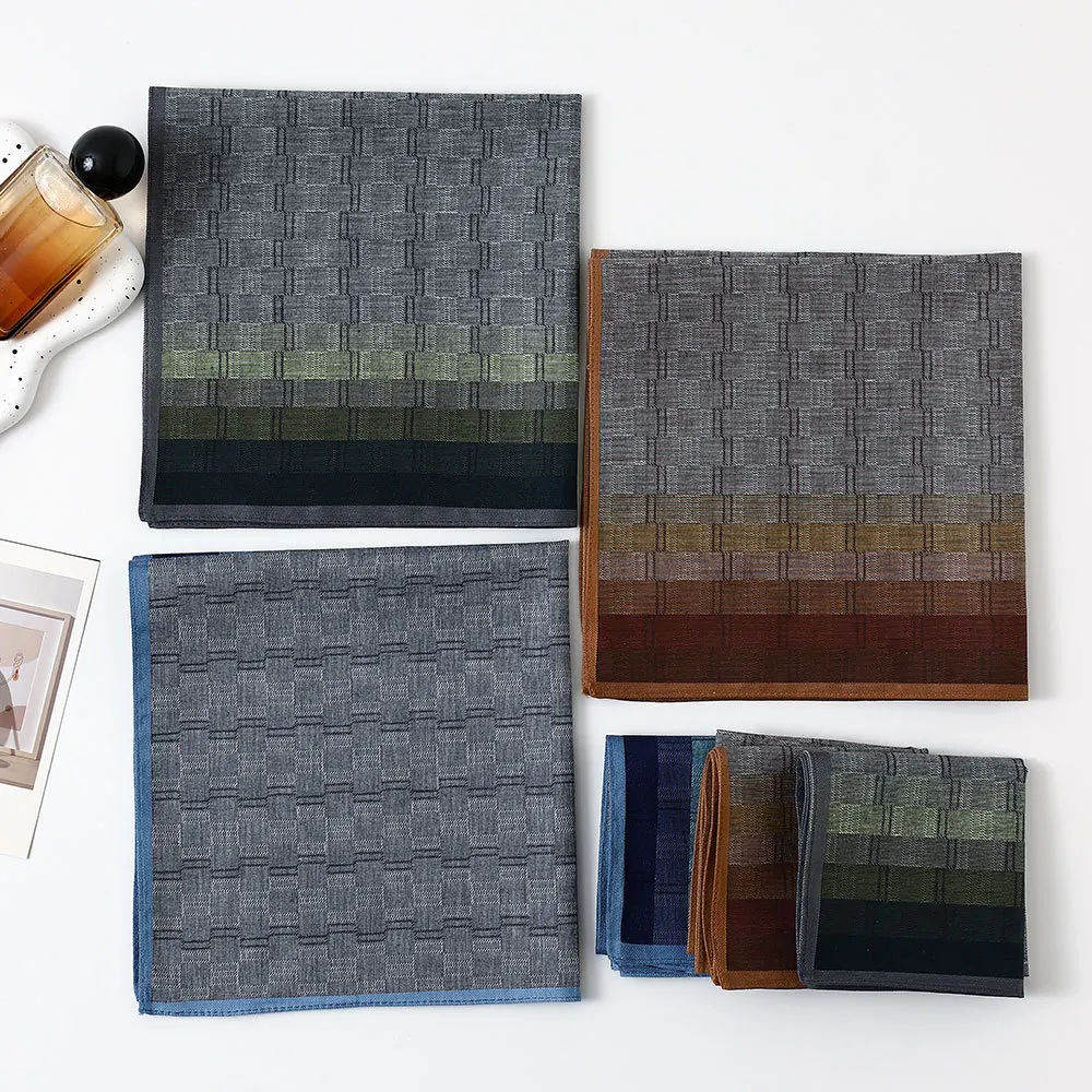 3/6PCS Men's Cotton Yarn-dyed Contrast Color Plaid Handkerchief Classic Vintage Nostalgic Soft and Comfortable Thin 43cm