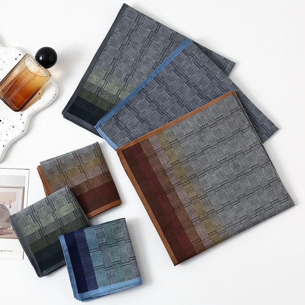 3/6PCS Men's Cotton Yarn-dyed Contrast Color Plaid Handkerchief Classic Vintage Nostalgic Soft and Comfortable Thin 43cm