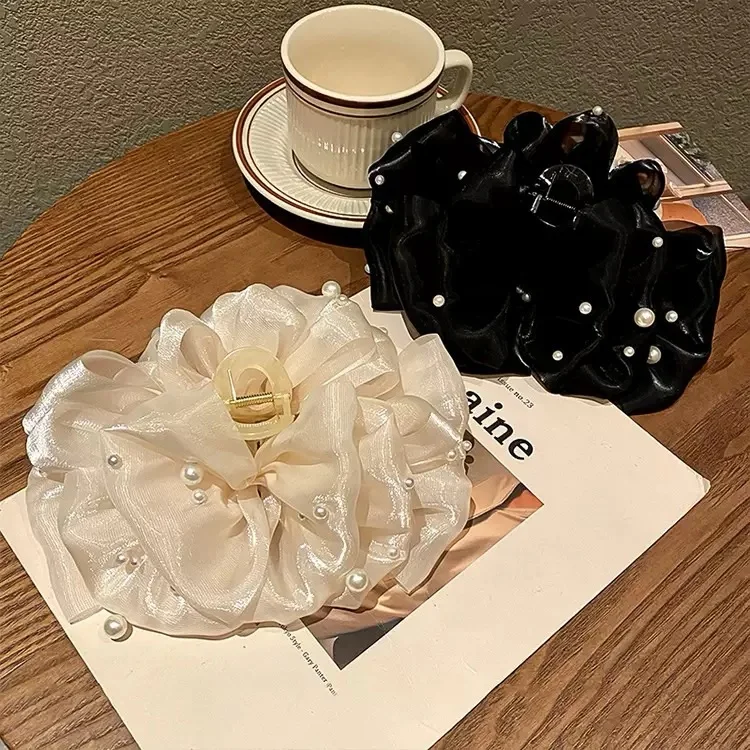 Temperamental Multi-Layered Bow Bubble Mesh Pearl Clip Hair Accessories For Women