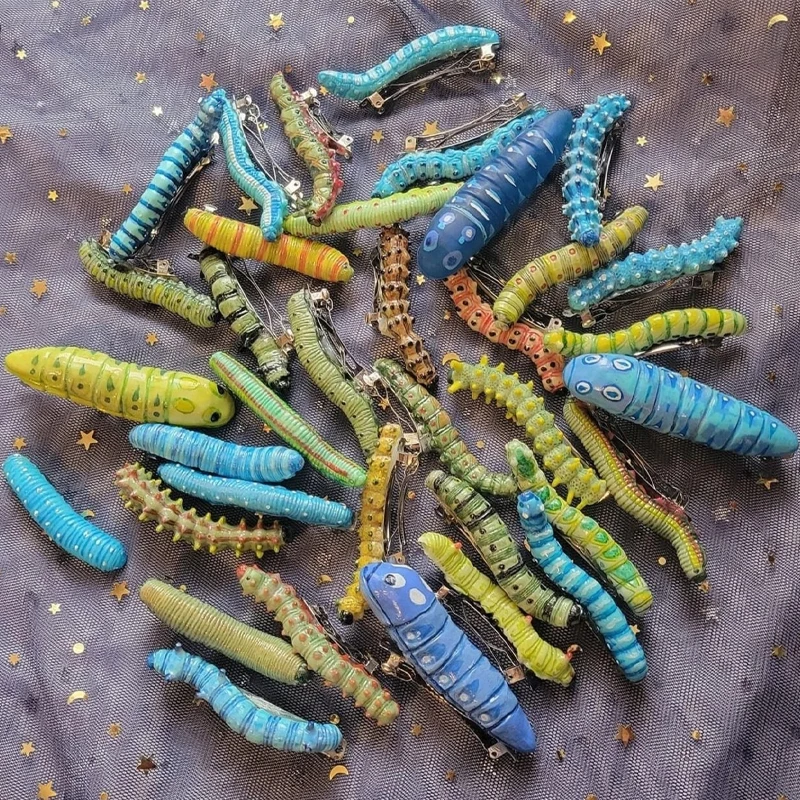2025 Funny Hair Decorations, Halloween Bug Hair Clips, Unique Ladybug Hair Accessories, Creepy Crawler Earthworm Duckbill Clips