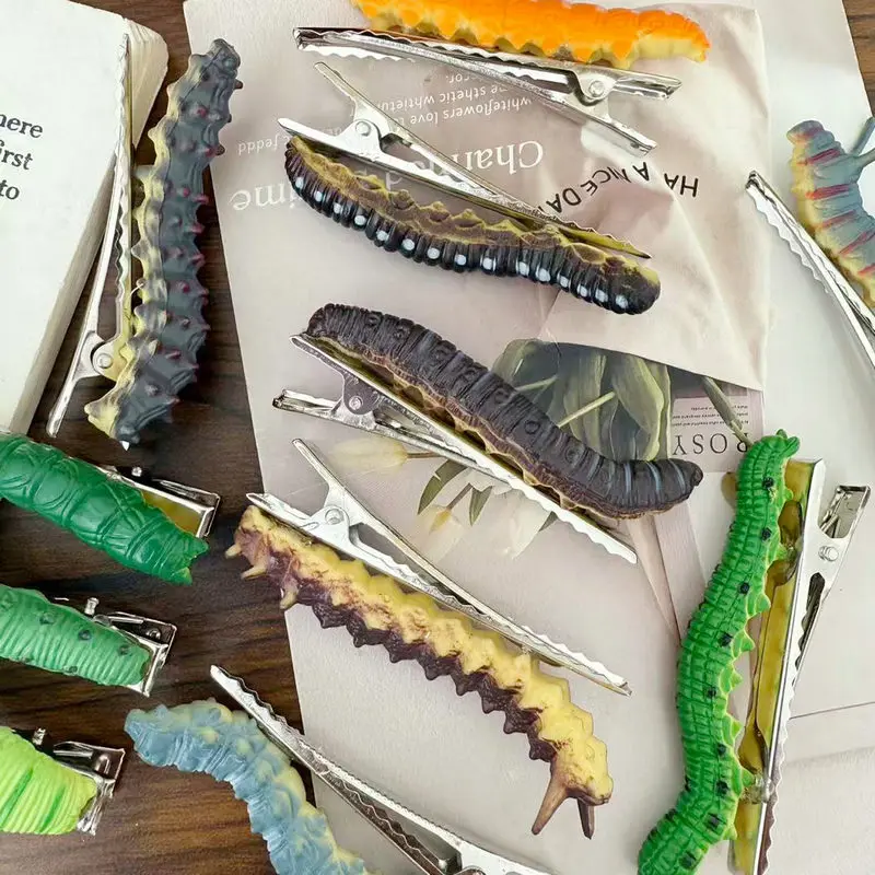 2025 Funny Hair Decorations, Halloween Bug Hair Clips, Unique Ladybug Hair Accessories, Creepy Crawler Earthworm Duckbill Clips