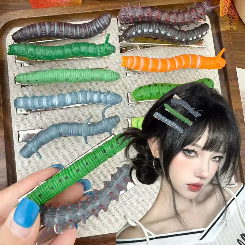 2025 Funny Hair Decorations, Halloween Bug Hair Clips, Unique Ladybug Hair Accessories, Creepy Crawler Earthworm Duckbill Clips