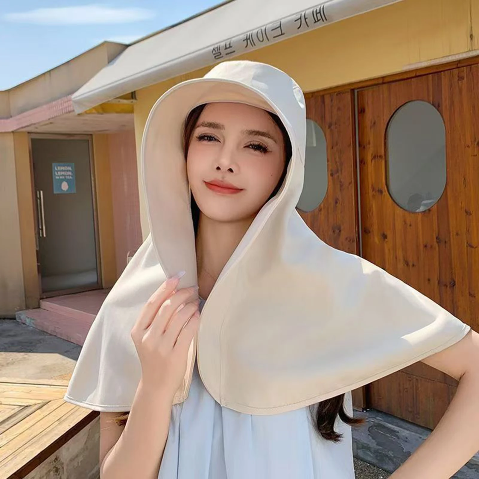 Sun Protection Hat with Neck Cover Soild Breathable Wide Brim Hats for Travel Holiday Beach Playing