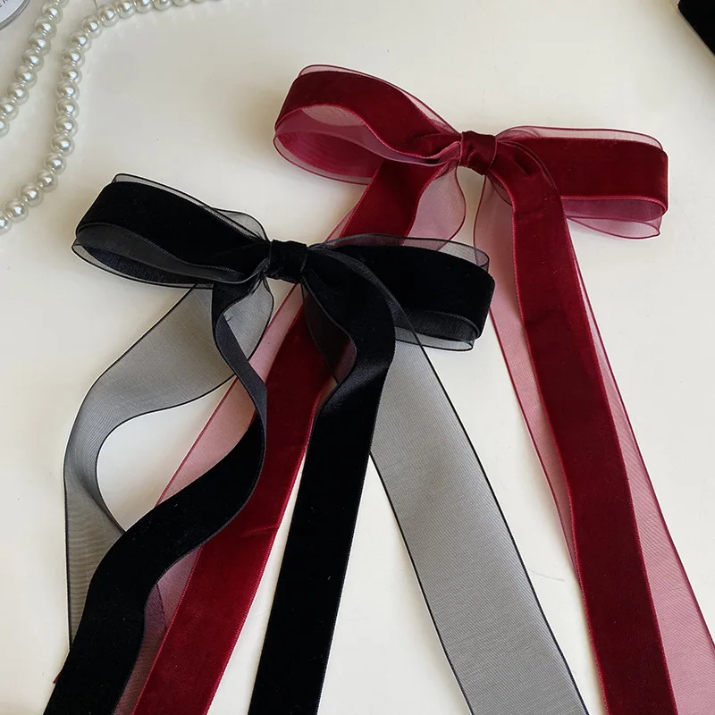 A Vintage and High-End French Hairpin with a Mesh Velvet Bow Ribbon