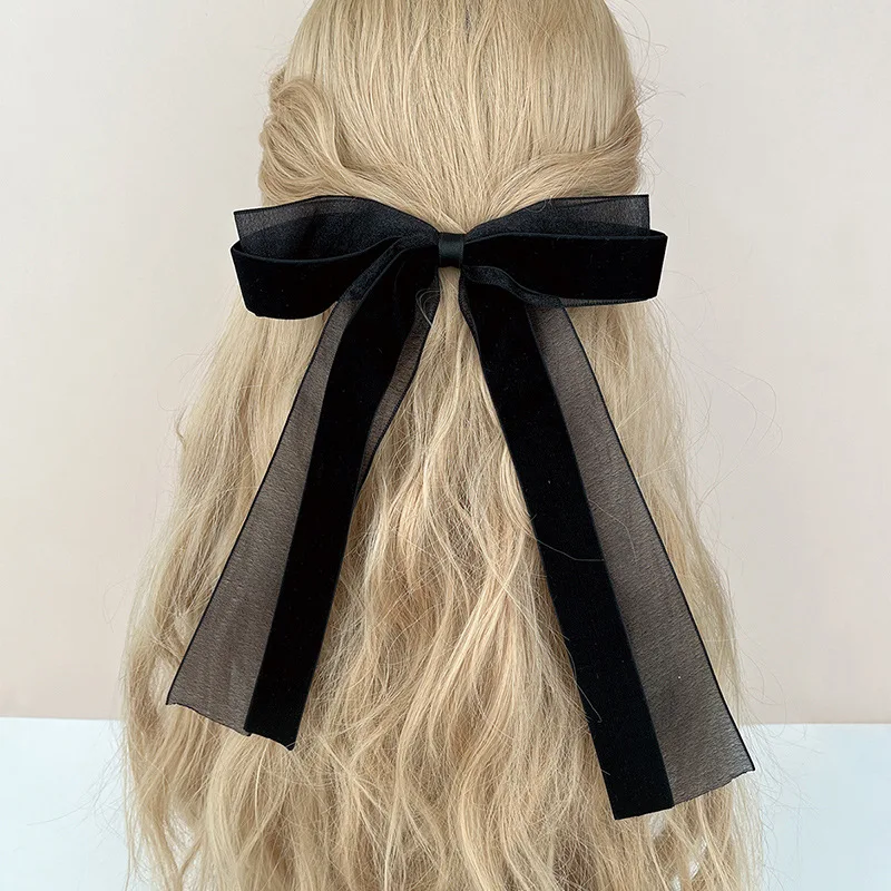 A Vintage and High-End French Hairpin with a Mesh Velvet Bow Ribbon