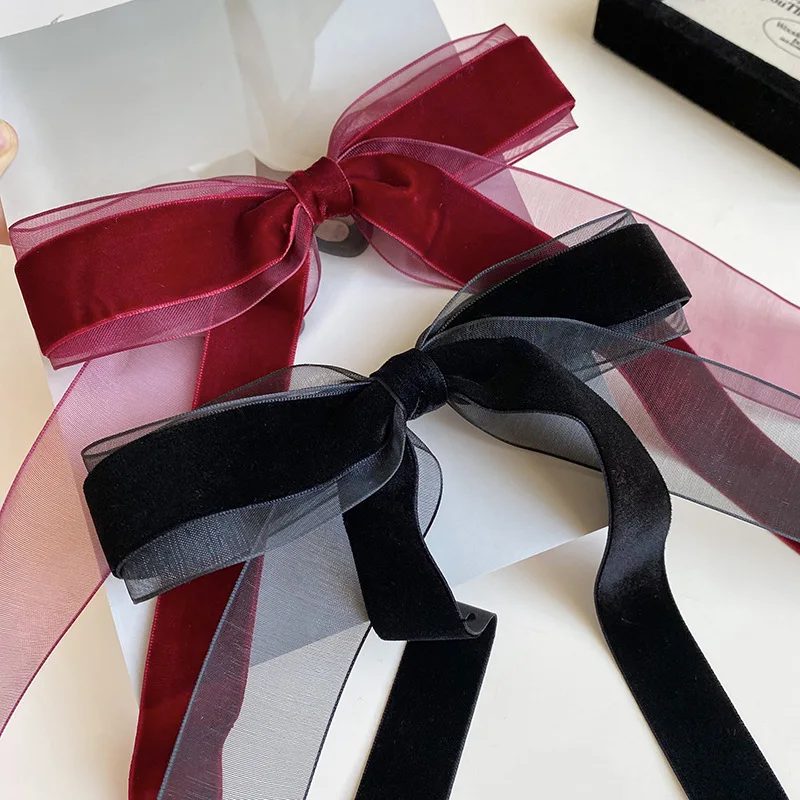 A Vintage and High-End French Hairpin with a Mesh Velvet Bow Ribbon