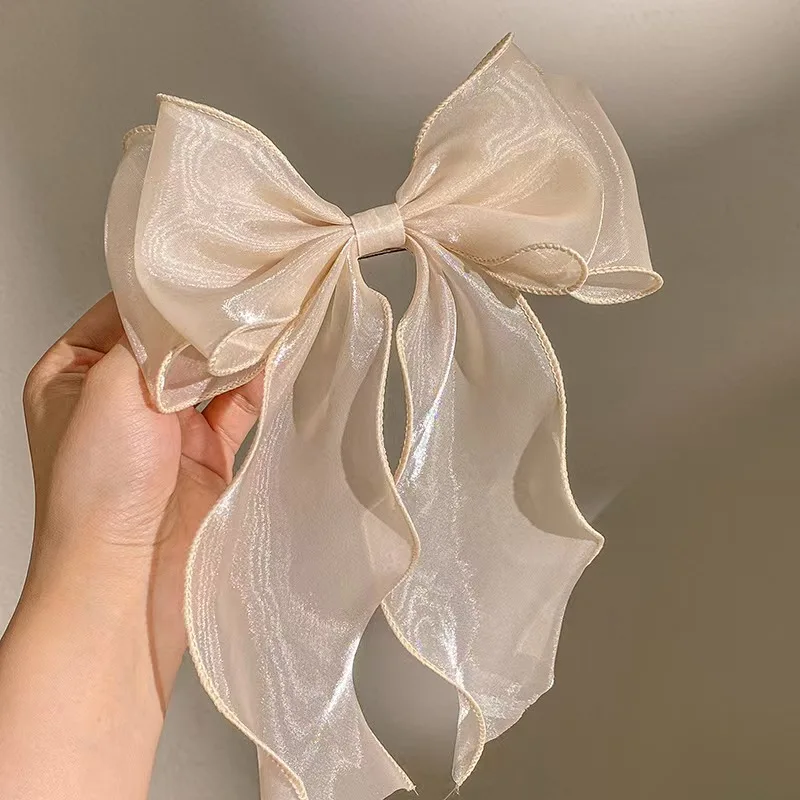 2 Pcs Hair Bows Hair Clip,White Blue Hair Bow Ribbons for Women Girls Hair Accessories Aesthetic Silky Satin Metal Clamp