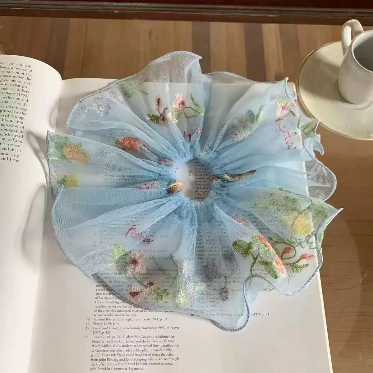 1pc Mesh Embroidery Flower Large Intestine Hair Ring, New Super Fairy Pastoral Style Tie Ponytail and Bun Hairstyle Head Flower