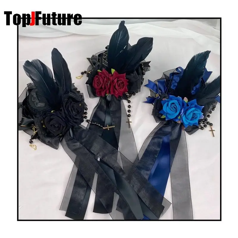 Headwear Spike Lolita Y2K Girl Gothic Punk Harajuku Ball Rose Pearl Feather Small Hat Elegant Hairpins Clip Hair Clip Hairgrips