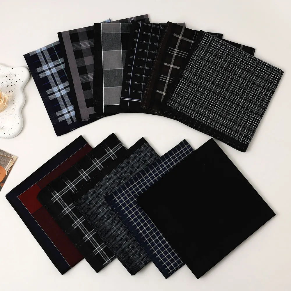 6 Packs of Men's Pure Cotton Plaid Handkerchiefs, Gentleman's Suit Flap Pocket Pants Squares, Thin Sweat Towels, Wedding and Holiday Supplies