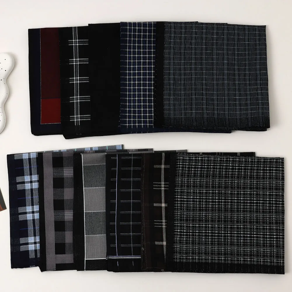 6 Packs of Men's Pure Cotton Plaid Handkerchiefs, Gentleman's Suit Flap Pocket Pants Squares, Thin Sweat Towels, Wedding and Holiday Supplies