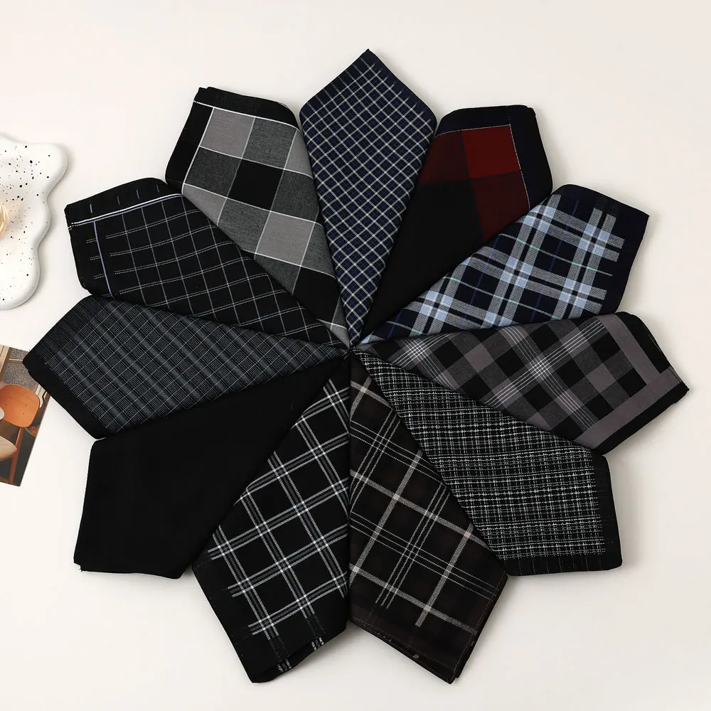 6 Packs of Men's Pure Cotton Plaid Handkerchiefs, Gentleman's Suit Flap Pocket Pants Squares, Thin Sweat Towels, Wedding and Holiday Supplies