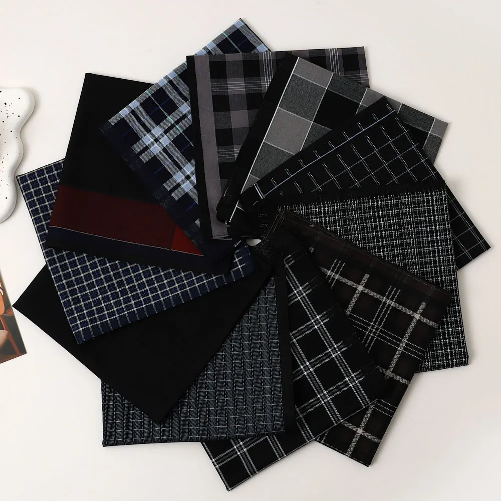 6 Packs of Men's Pure Cotton Plaid Handkerchiefs, Gentleman's Suit Flap Pocket Pants Squares, Thin Sweat Towels, Wedding and Holiday Supplies