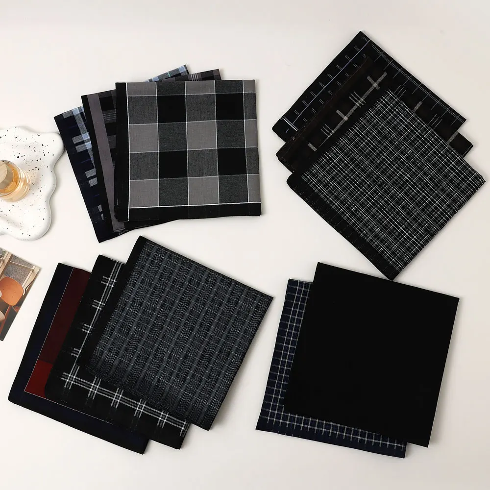 6 Packs of Men's Pure Cotton Plaid Handkerchiefs, Gentleman's Suit Flap Pocket Pants Squares, Thin Sweat Towels, Wedding and Holiday Supplies