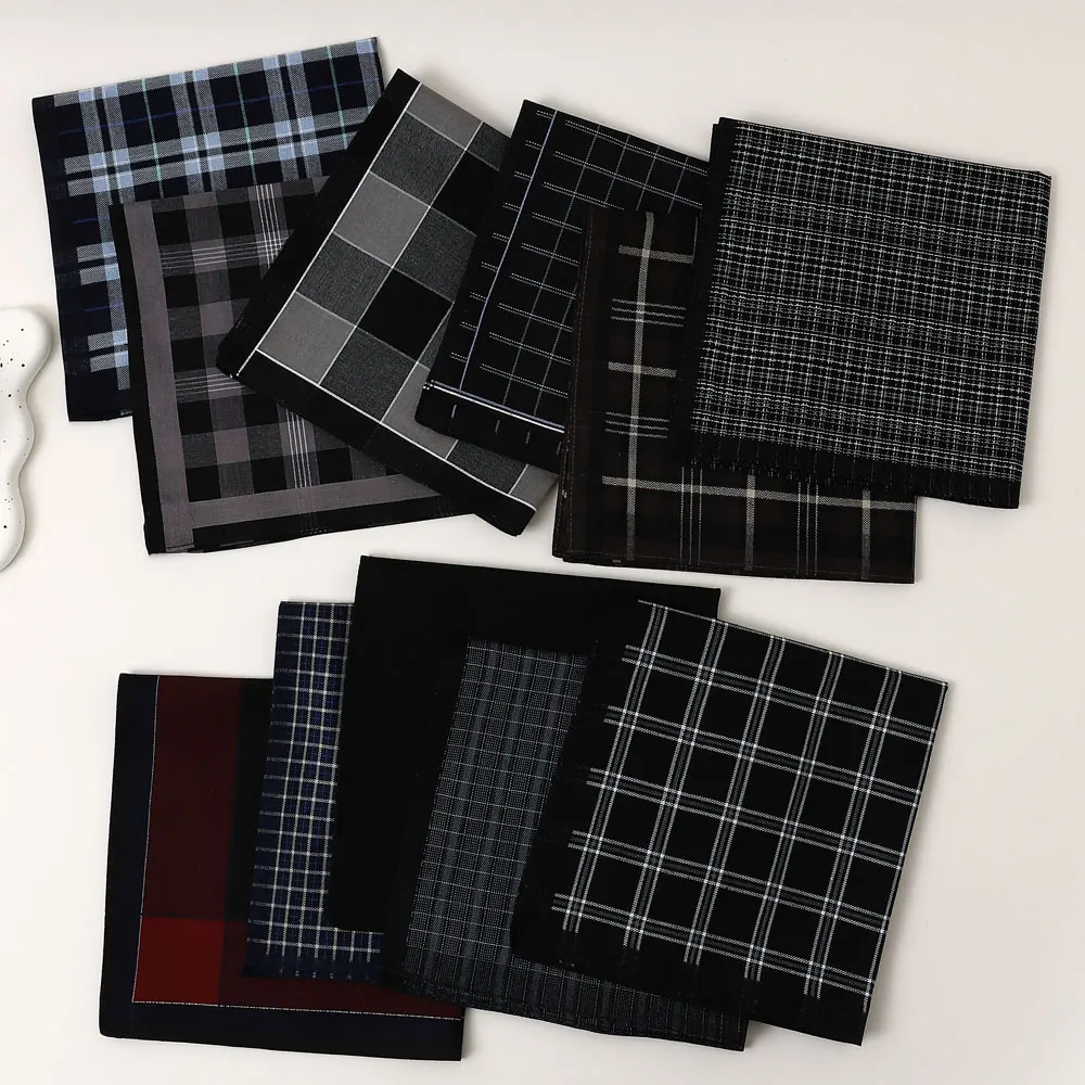 6 Packs of Men's Pure Cotton Plaid Handkerchiefs, Gentleman's Suit Flap Pocket Pants Squares, Thin Sweat Towels, Wedding and Holiday Supplies
