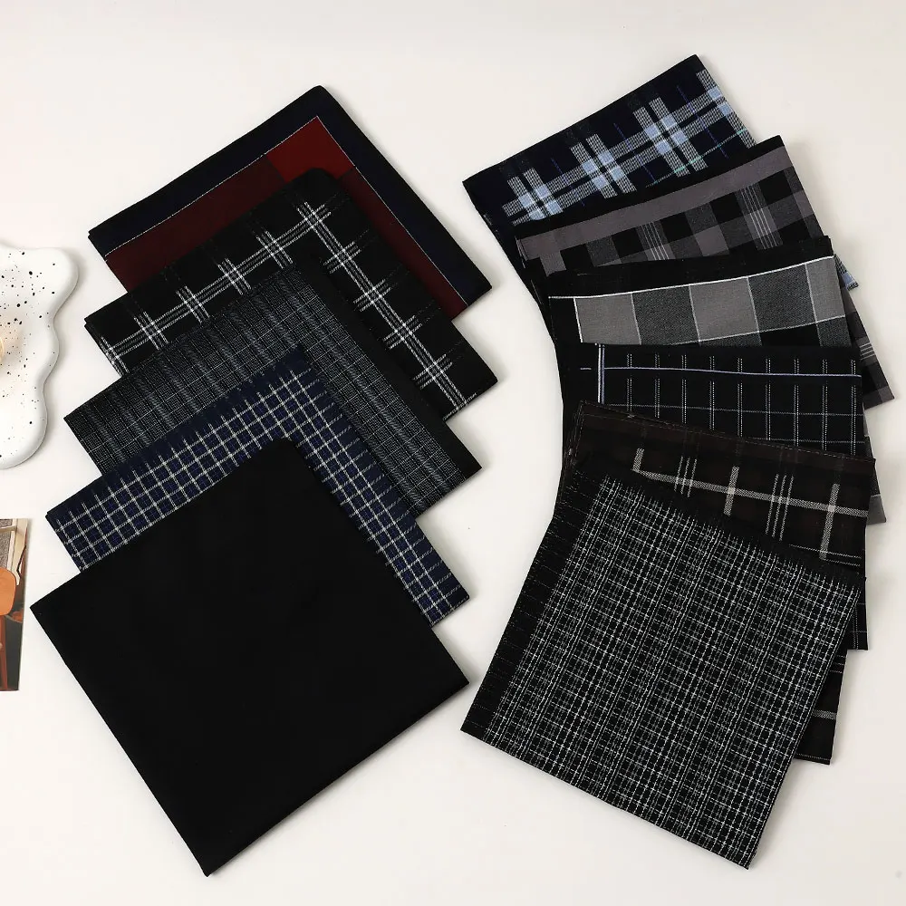 6 Packs of Men's Pure Cotton Plaid Handkerchiefs, Gentleman's Suit Flap Pocket Pants Squares, Thin Sweat Towels, Wedding and Holiday Supplies
