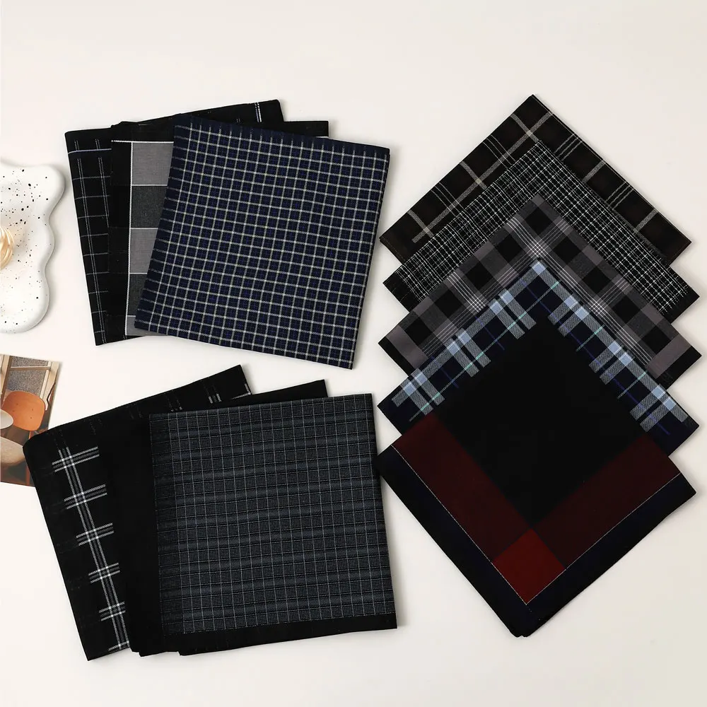 6 Packs of Men's Pure Cotton Plaid Handkerchiefs, Gentleman's Suit Flap Pocket Pants Squares, Thin Sweat Towels, Wedding and Holiday Supplies