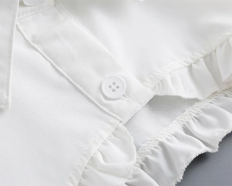 Womens Ruffle Shrugs Long Sleeves Fake Collar Lapel Button Shirt Crop Tops Shoulder Wraps Detachable Collar Punk False Collar