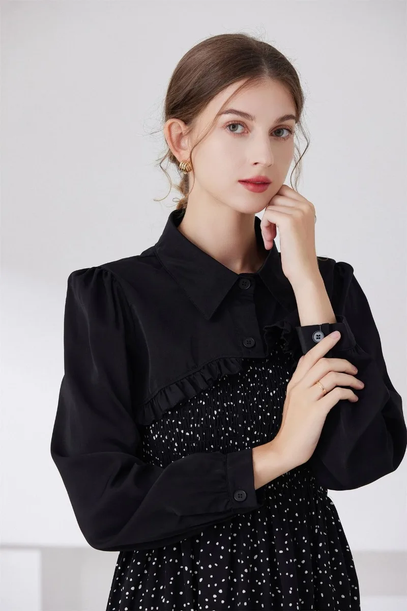 Womens Ruffle Shrugs Long Sleeves Fake Collar Lapel Button Shirt Crop Tops Shoulder Wraps Detachable Collar Punk False Collar