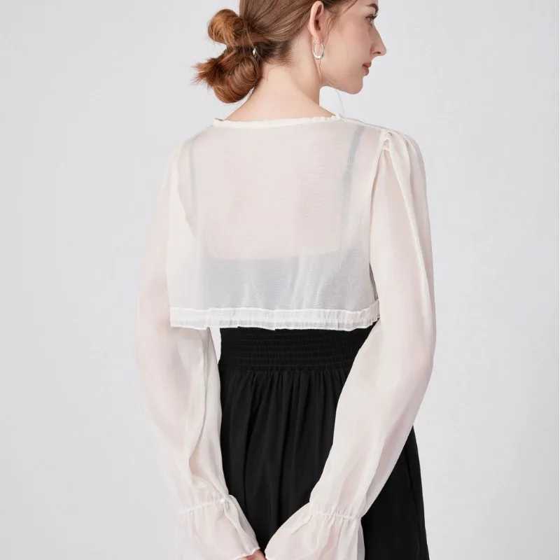 Womens Ruffle Shrugs Long Sleeves Fake Collar Lapel Button Shirt Crop Tops Shoulder Wraps Detachable Collar Punk False Collar