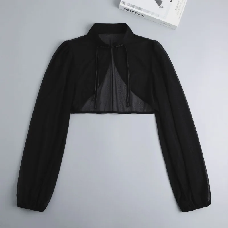 Womens Ruffle Shrugs Long Sleeves Fake Collar Lapel Button Shirt Crop Tops Shoulder Wraps Detachable Collar Punk False Collar