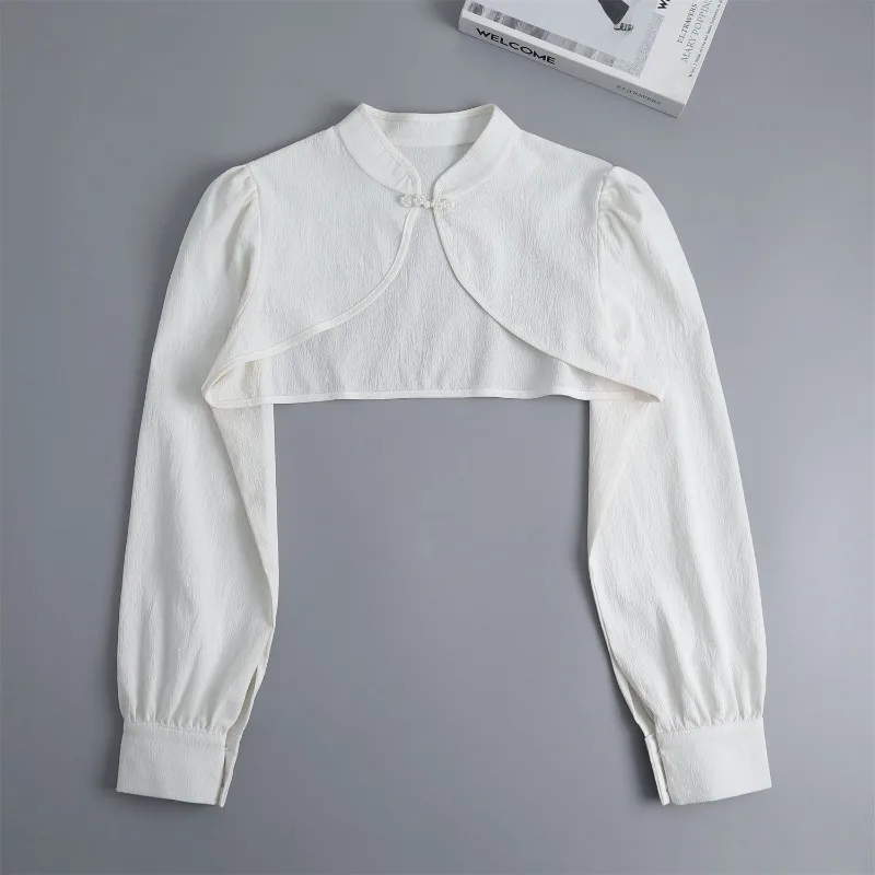 Womens Ruffle Shrugs Long Sleeves Fake Collar Lapel Button Shirt Crop Tops Shoulder Wraps Detachable Collar Punk False Collar