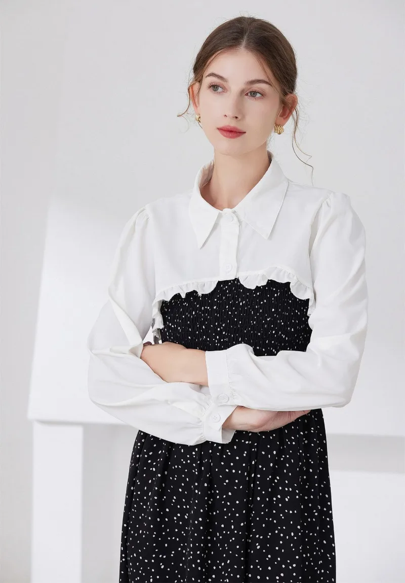Womens Ruffle Shrugs Long Sleeves Fake Collar Lapel Button Shirt Crop Tops Shoulder Wraps Detachable Collar Punk False Collar