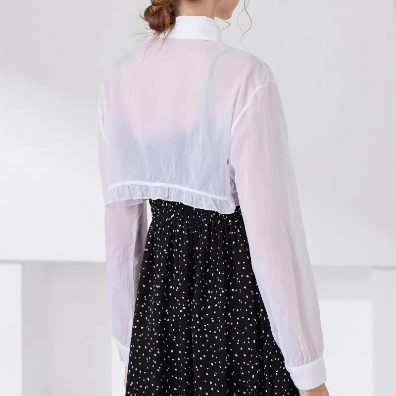 Womens Ruffle Shrugs Long Sleeves Fake Collar Lapel Button Shirt Crop Tops Shoulder Wraps Detachable Collar Punk False Collar