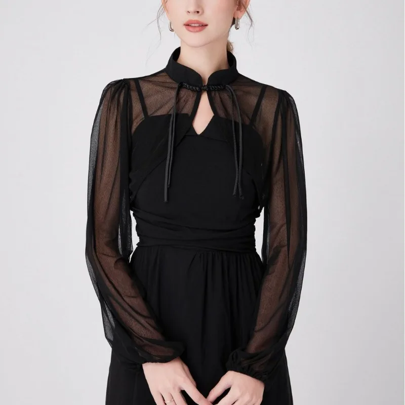 Womens Ruffle Shrugs Long Sleeves Fake Collar Lapel Button Shirt Crop Tops Shoulder Wraps Detachable Collar Punk False Collar