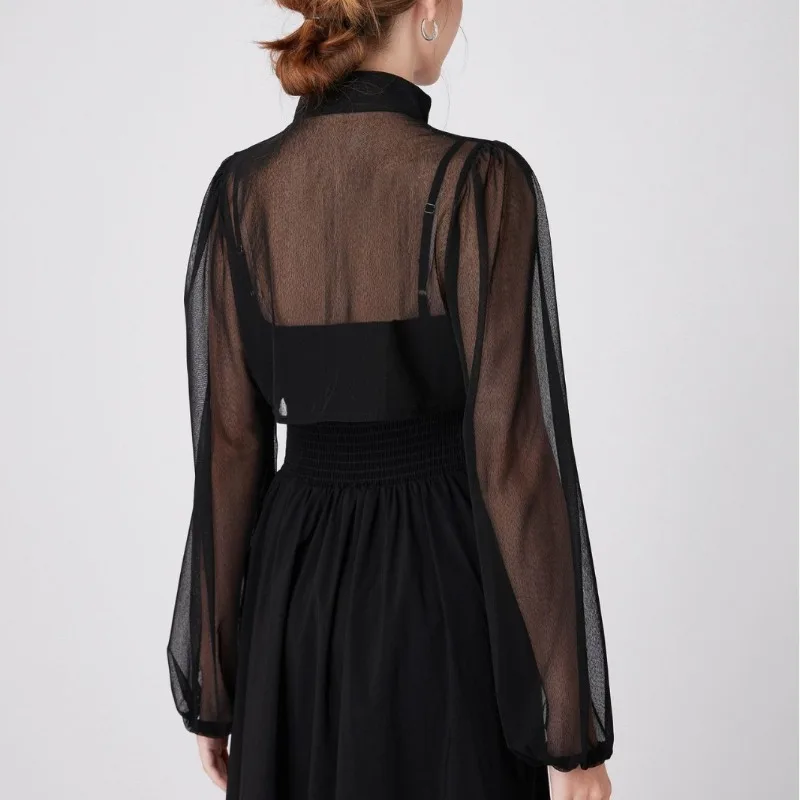 Womens Ruffle Shrugs Long Sleeves Fake Collar Lapel Button Shirt Crop Tops Shoulder Wraps Detachable Collar Punk False Collar