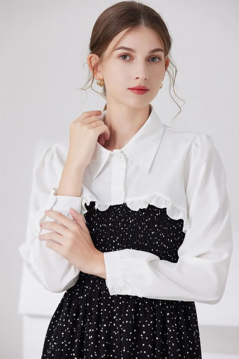 Womens Ruffle Shrugs Long Sleeves Fake Collar Lapel Button Shirt Crop Tops Shoulder Wraps Detachable Collar Punk False Collar