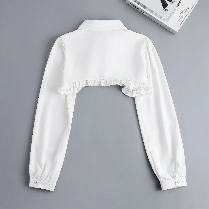 Womens Ruffle Shrugs Long Sleeves Fake Collar Lapel Button Shirt Crop Tops Shoulder Wraps Detachable Collar Punk False Collar