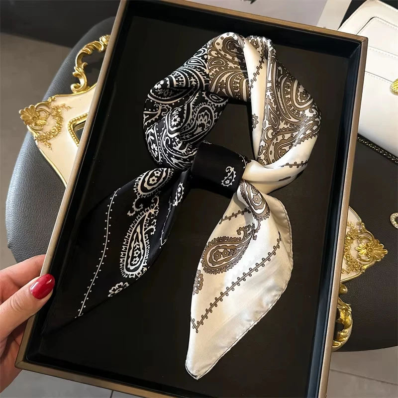 Fashion Paisley Print Silk Hairbands Scarf Women 2025 New Elagant Bandana Neck Kerchief Head Bands Foulard Female Scarfs