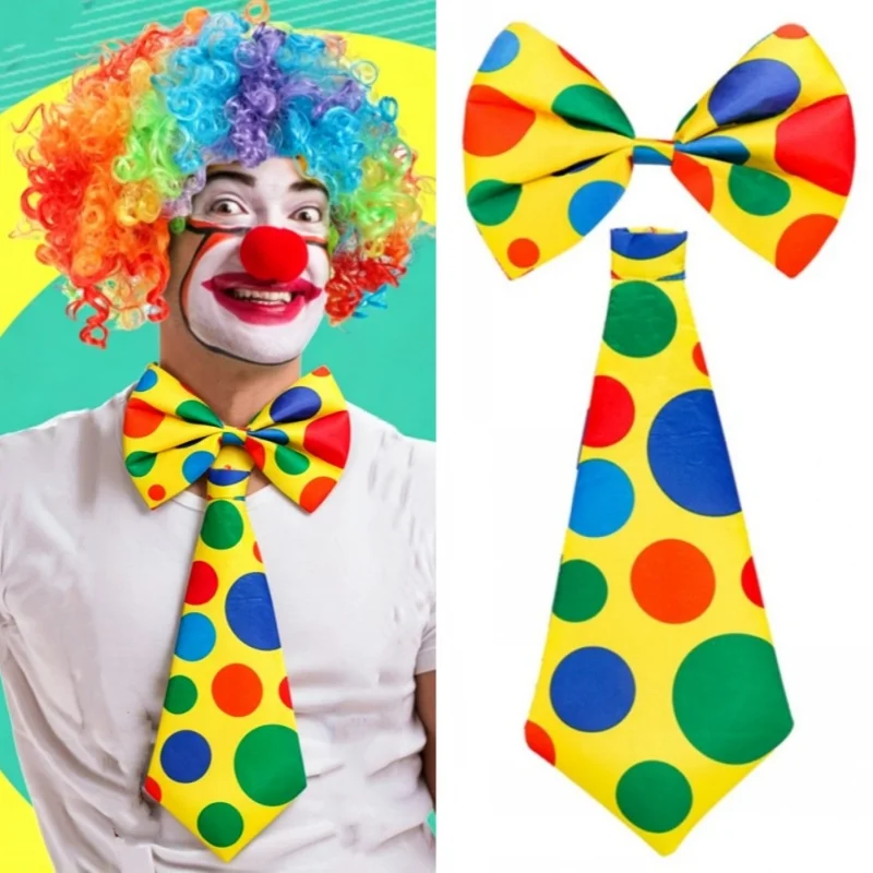 Colorful Polka Dot Printed Clown Tie And Bow Tie Halloween Carnival Circus Clown Props Fancy Cosplay Performance Party Costumes