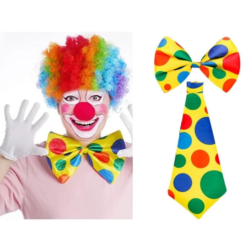 Colorful Polka Dot Printed Clown Tie And Bow Tie Halloween Carnival Circus Clown Props Fancy Cosplay Performance Party Costumes
