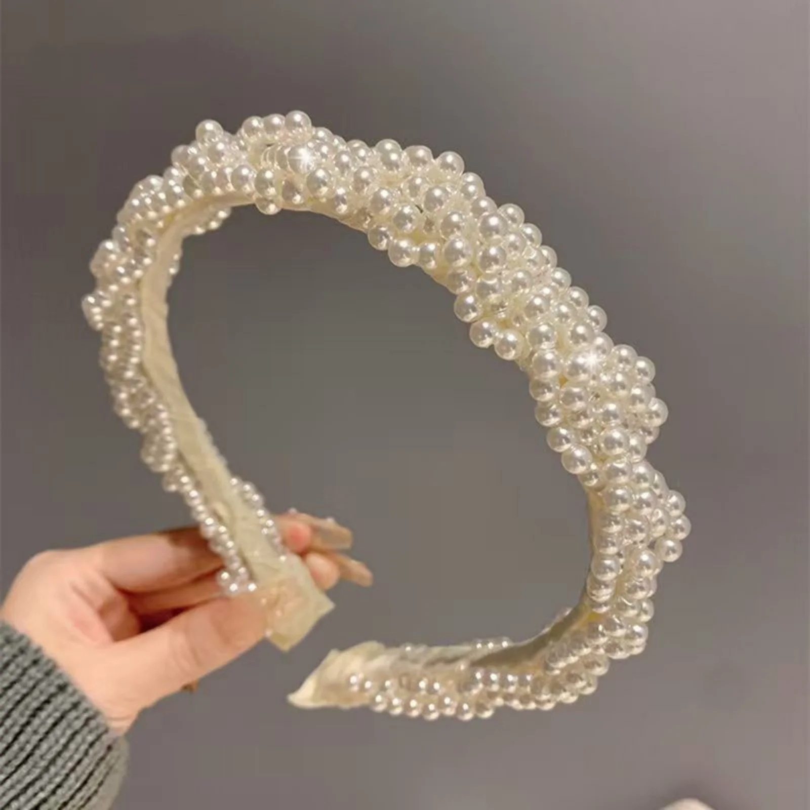 1PC Braided Pearl Headbands with Sparkling Accents, Stylish Hair Hoops for Ladies, Trendy Hair Decor for Parties & Daily Wear