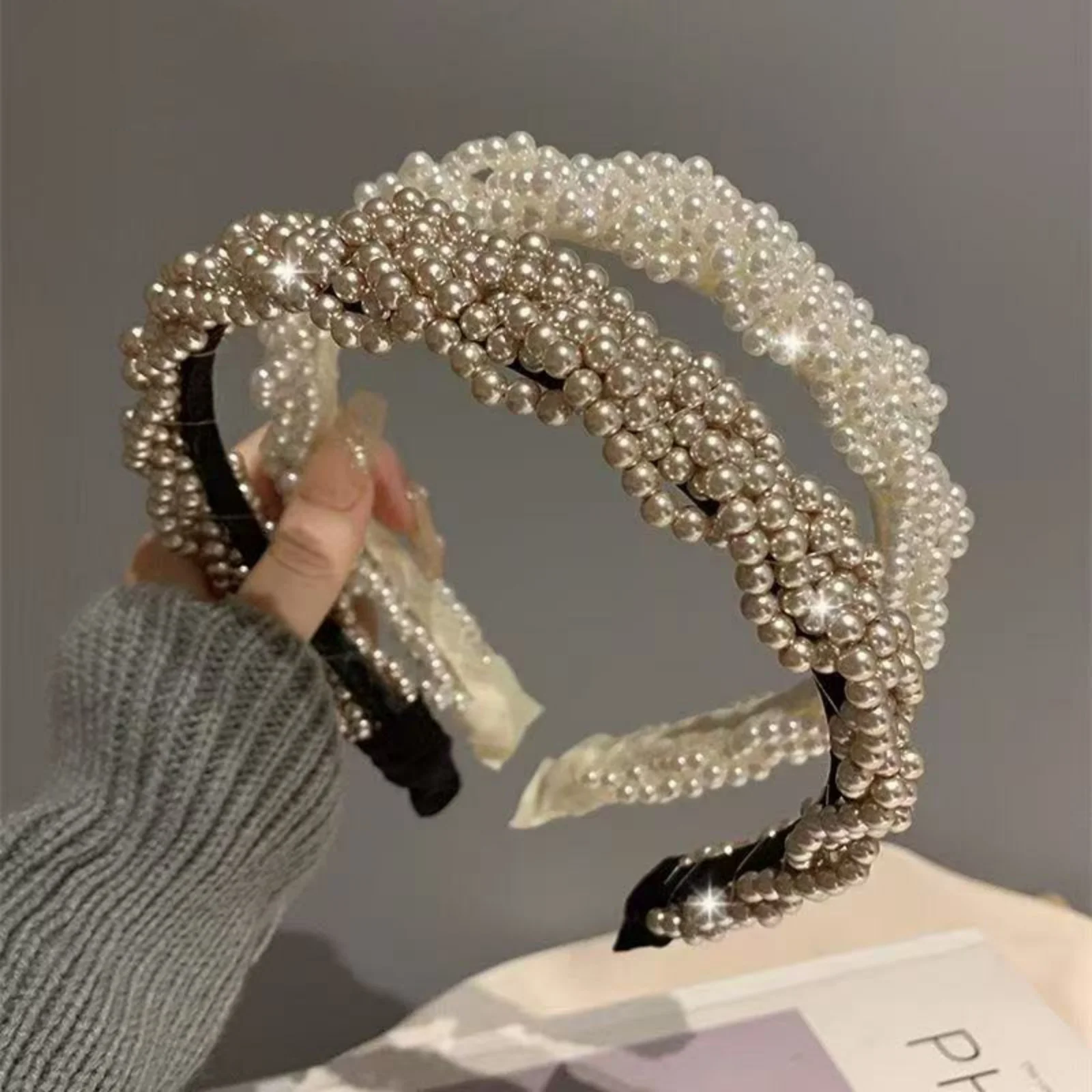 1PC Braided Pearl Headbands with Sparkling Accents, Stylish Hair Hoops for Ladies, Trendy Hair Decor for Parties & Daily Wear