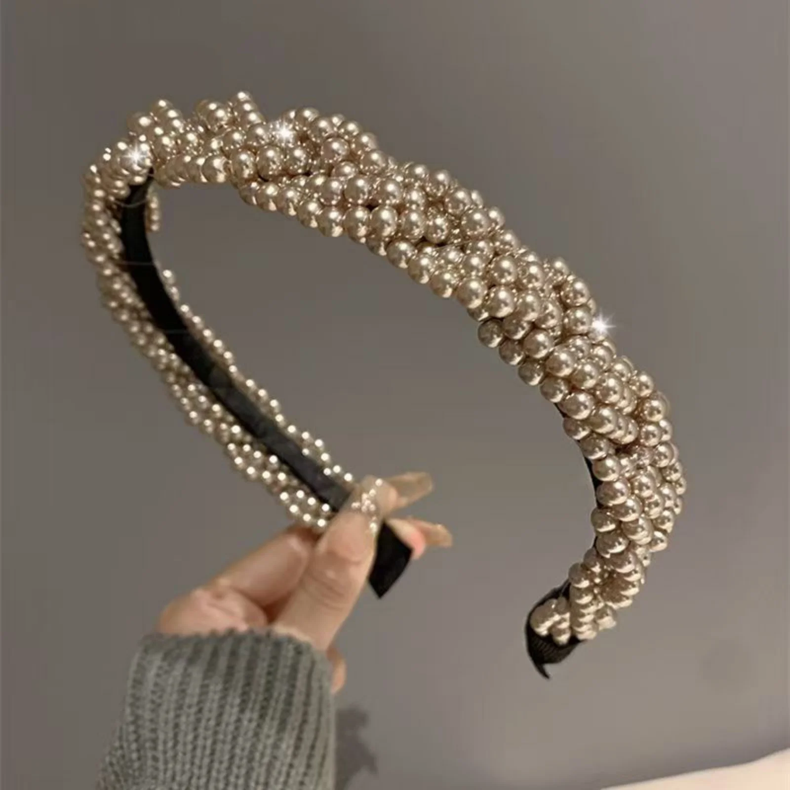 1PC Braided Pearl Headbands with Sparkling Accents, Stylish Hair Hoops for Ladies, Trendy Hair Decor for Parties & Daily Wear