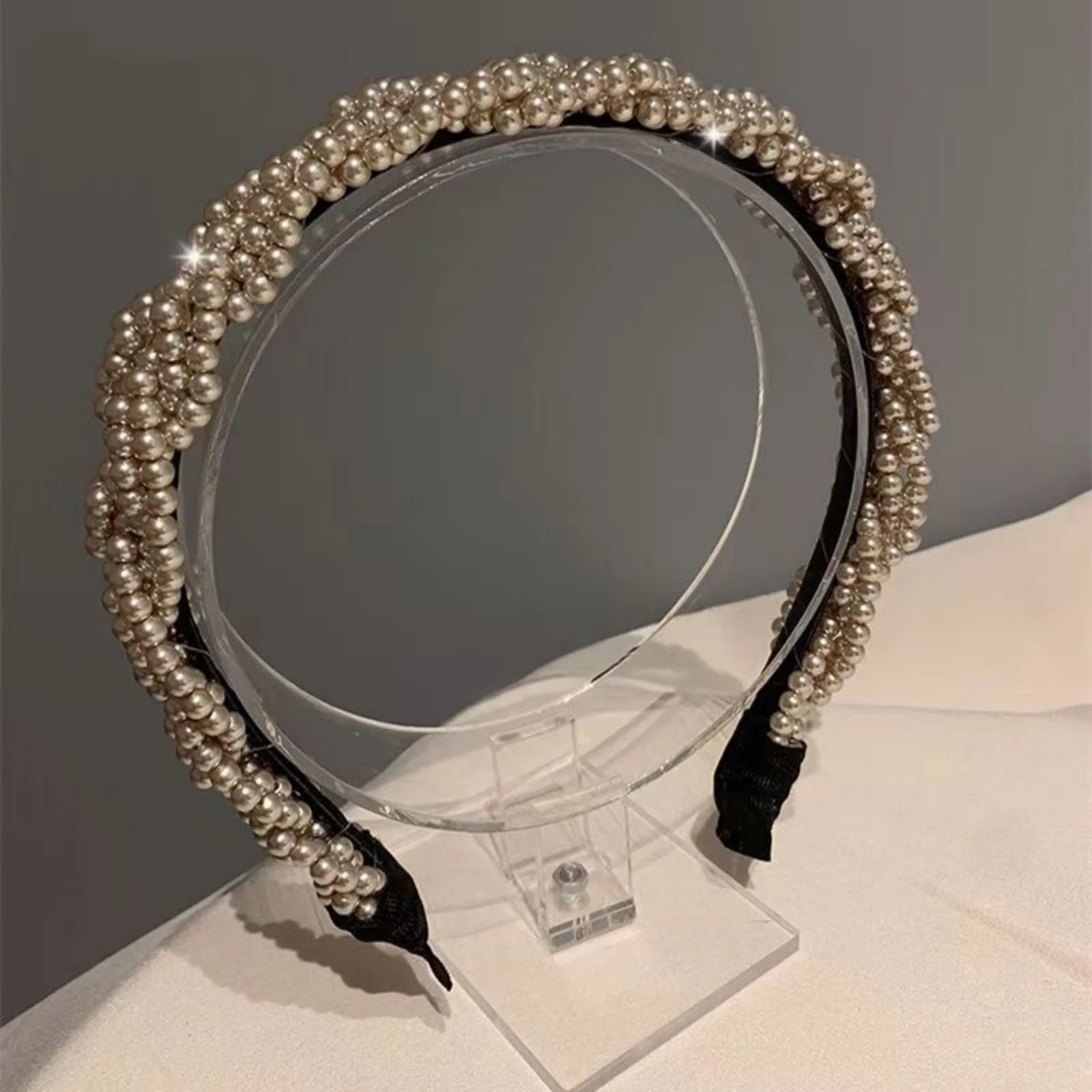 1PC Braided Pearl Headbands with Sparkling Accents, Stylish Hair Hoops for Ladies, Trendy Hair Decor for Parties & Daily Wear