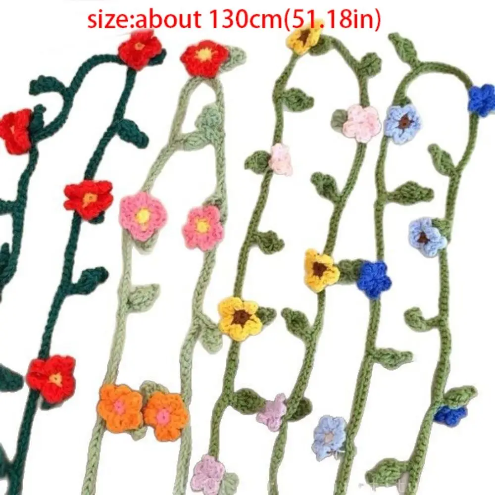 Cool Wool Knitted Scarf Handmade Crocheted Korean Style Rose Flower Shawl Harajuku Style Ribbon Knit Headband Ladies