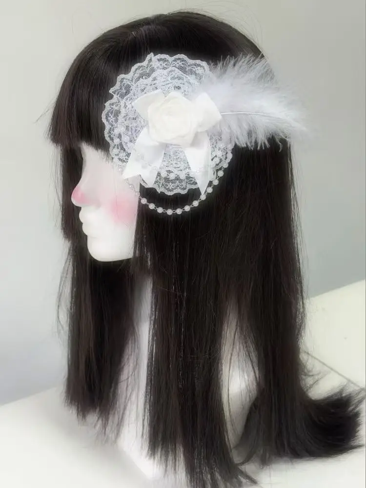 Lolita Hair Accessories Gothic Dark Retro Rose Feather Lace Headwear Flower Ball Hair Clips Subculture Sweet Style Clips Kawaii