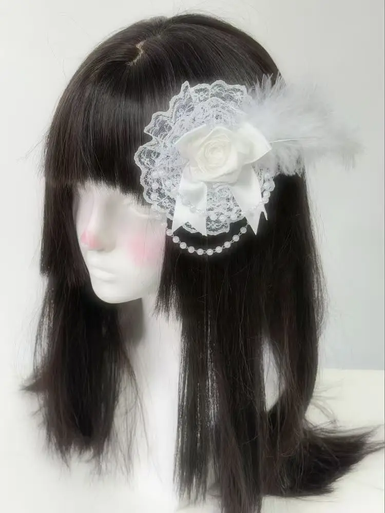 Lolita Hair Accessories Gothic Dark Retro Rose Feather Lace Headwear Flower Ball Hair Clips Subculture Sweet Style Clips Kawaii