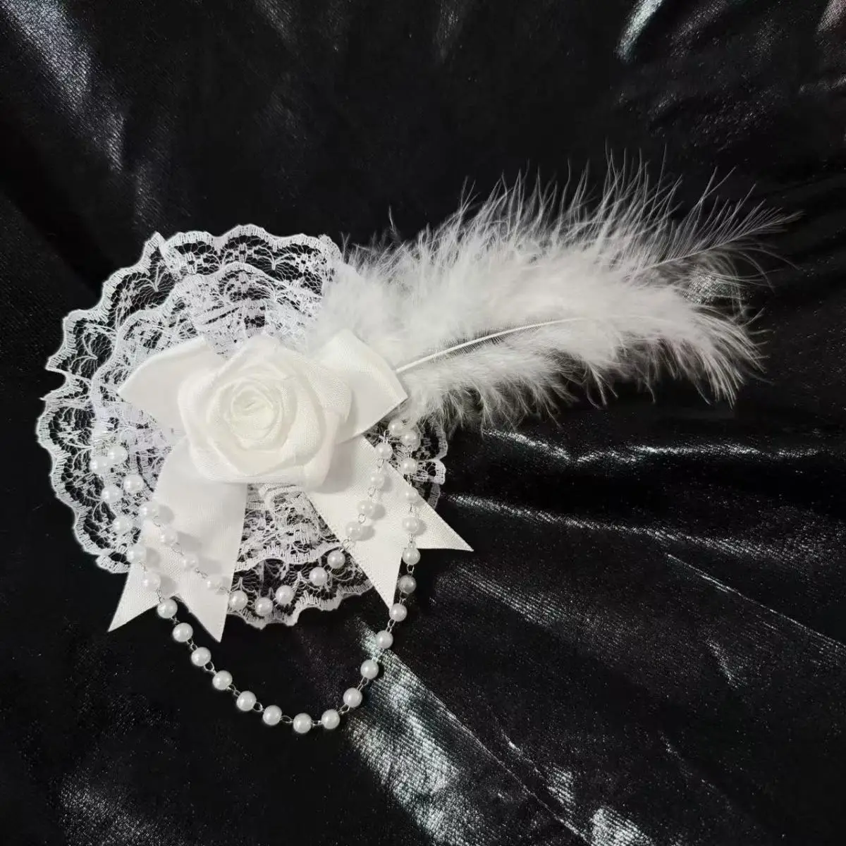Lolita Hair Accessories Gothic Dark Retro Rose Feather Lace Headwear Flower Ball Hair Clips Subculture Sweet Style Clips Kawaii