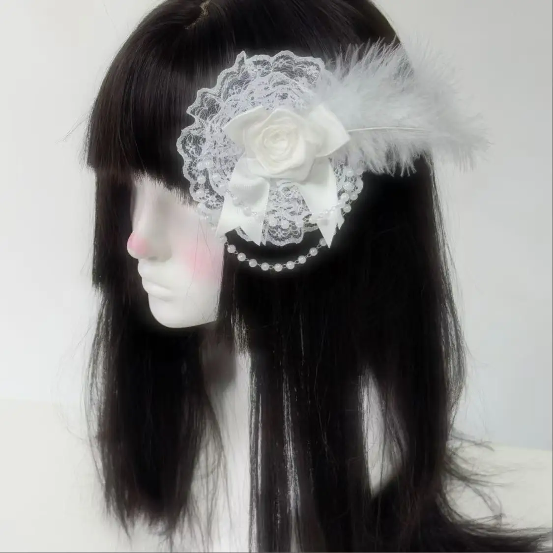 Lolita Hair Accessories Gothic Dark Retro Rose Feather Lace Headwear Flower Ball Hair Clips Subculture Sweet Style Clips Kawaii